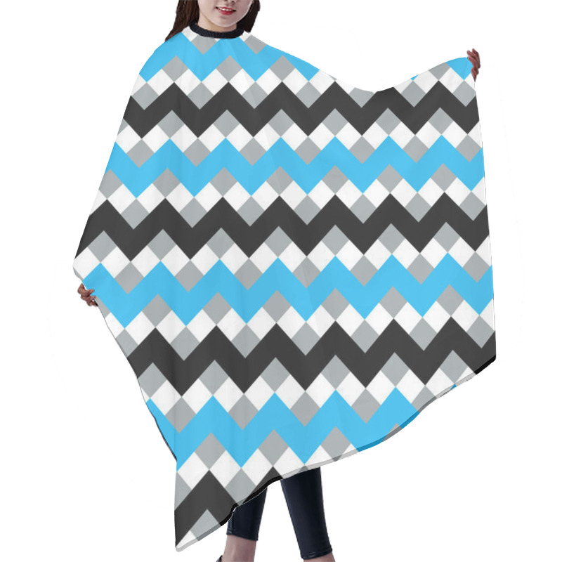 Personality  Abstract Black White Blue Geometric Zigzag Texture. Vector Illustration. Hair Cutting Cape