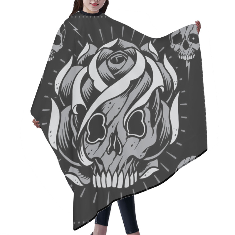 Personality  Skulls And Skull Rose Shape Hair Cutting Cape