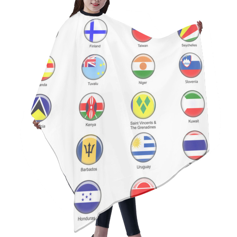 Personality   World Flag Buttons - Pack 5 Of 8 Hair Cutting Cape