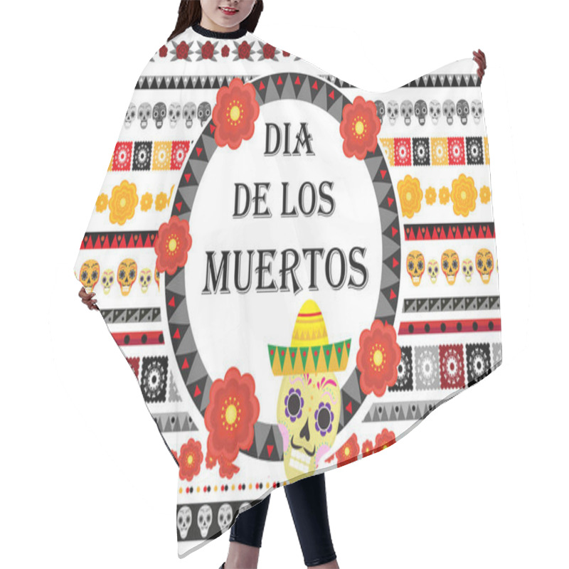 Personality  Day Of The Dead Mexican Holiday Set Of Patterned Brushes. Dia De Los Muertos Border For Your Design. Isolated On White Background. Vector Illustration. Hair Cutting Cape