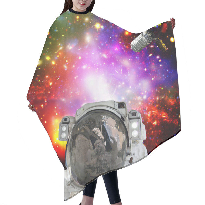 Personality  Astronaut Posing Against Galaxies And Stars. Outer Space. The El Hair Cutting Cape