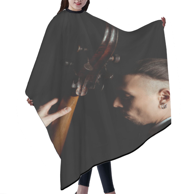 Personality  Professional Musician Playing On Musical Instrument Isolated On Black Hair Cutting Cape