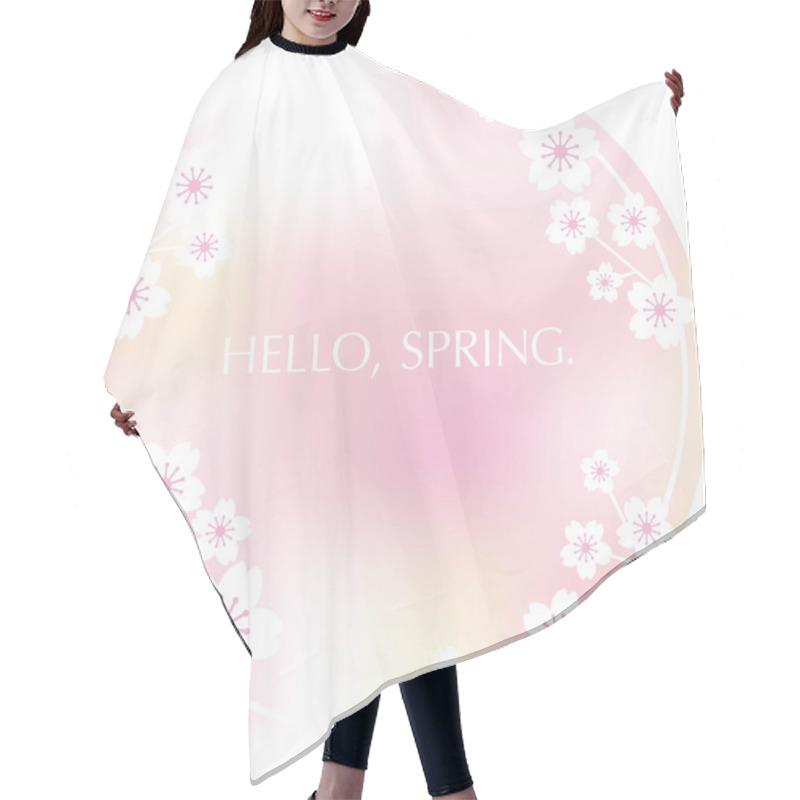 Personality  Circular Vector Frame With Cherry Blossom. Spring Flower Frame For Greetings, Invitations. Hair Cutting Cape