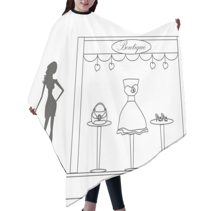 Personality  Fashion Girl Silhouette Shopping Doodle Illustration  Hair Cutting Cape