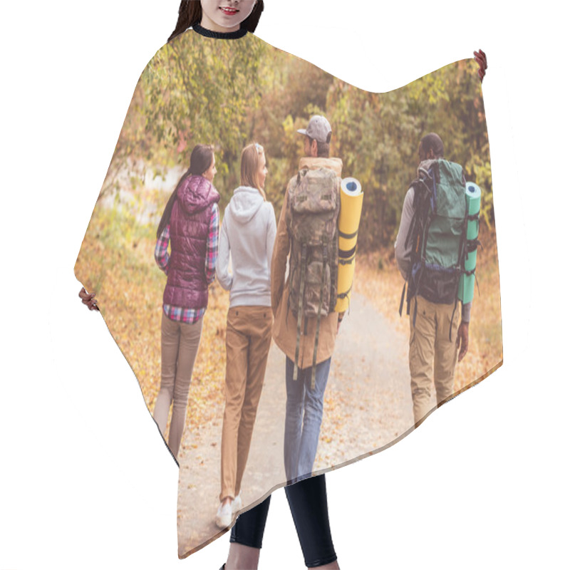 Personality  Young Backpackers In Autumn Forest Hair Cutting Cape