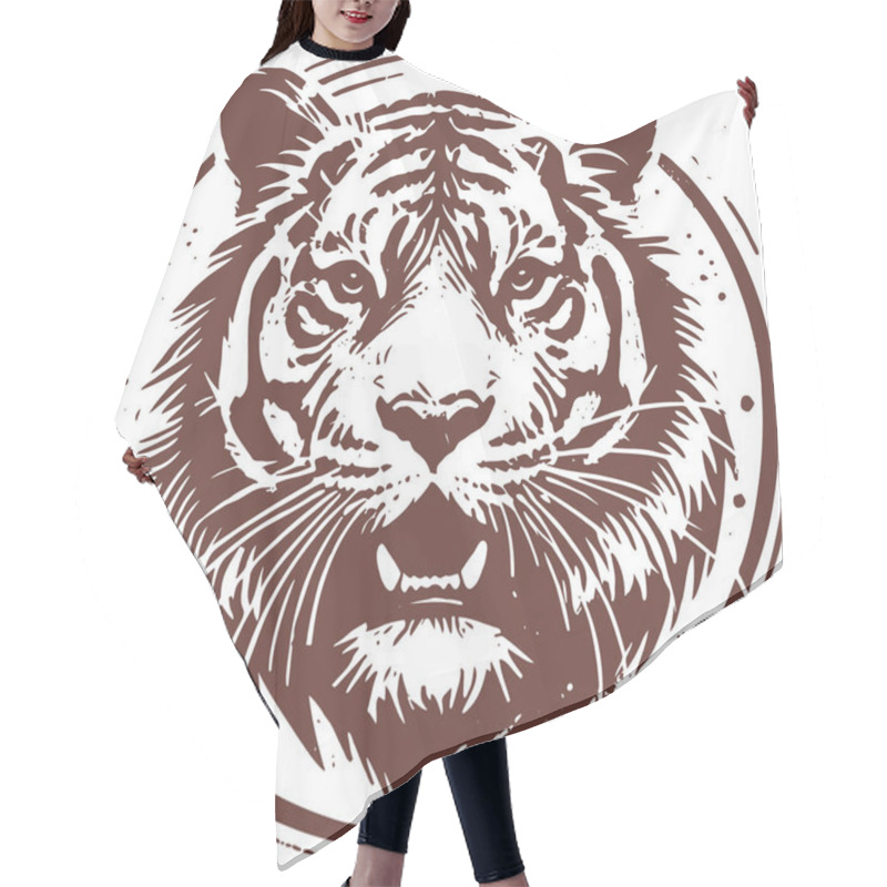 Personality  Detailed Brown Tiger Head Portrait In Style Circle Design Hair Cutting Cape