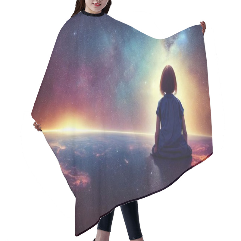 Personality  A Illustration Of A Girl Looking Into The Universe Hair Cutting Cape