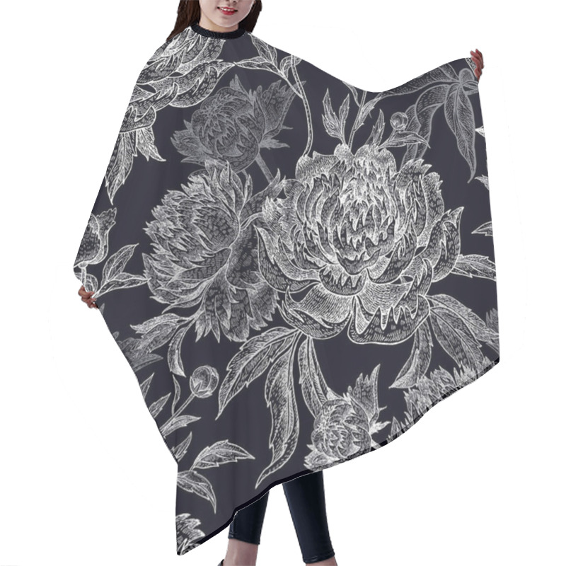 Personality  Garden Flowers Peonies Seamless Pattern. Hair Cutting Cape