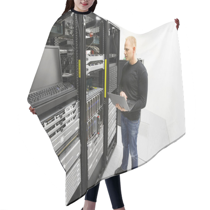 Personality  It Engineer Maintains Servers In Datacenter Hair Cutting Cape