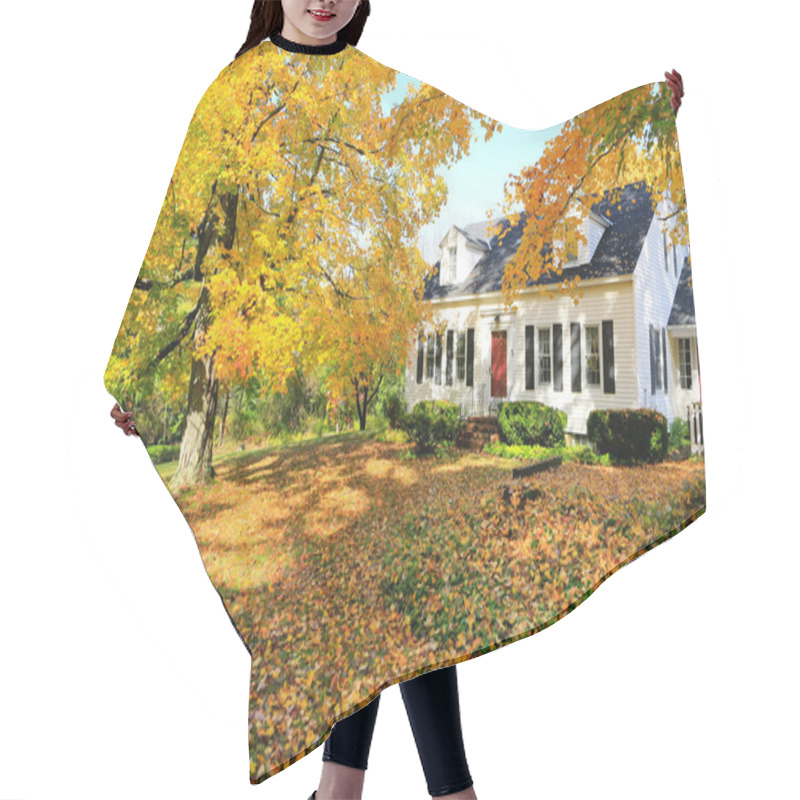 Personality  Classic New England American House Exterior During Fall. Hair Cutting Cape