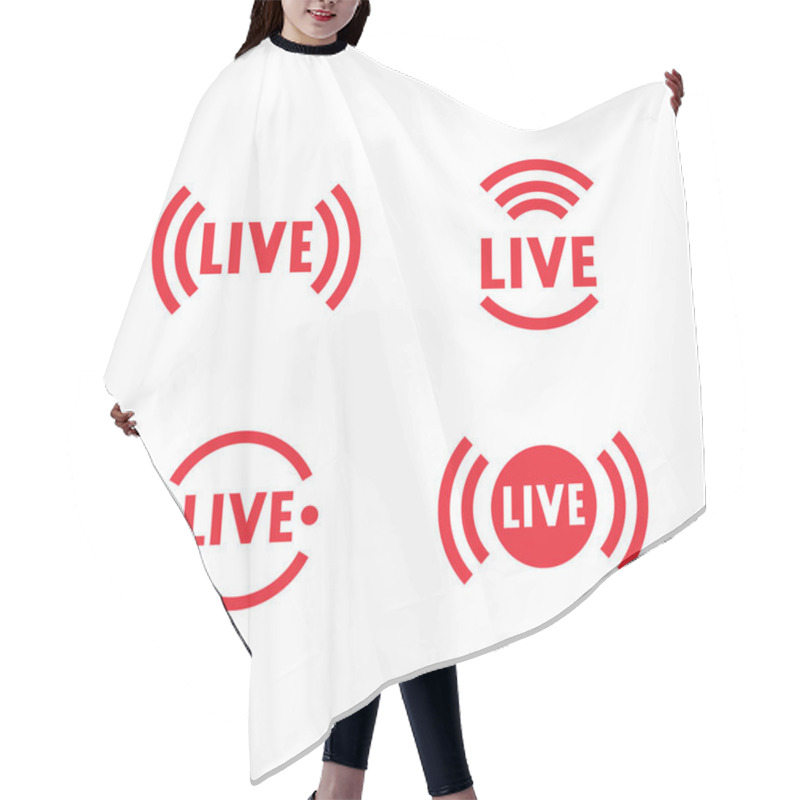 Personality  Set Of Live Streaming Icons. Red Symbols And Buttons Of Live Streaming, Broadcasting, Online Stream. Lower Third Template For Tv, Shows, Movies And Live Performances. Vector Hair Cutting Cape