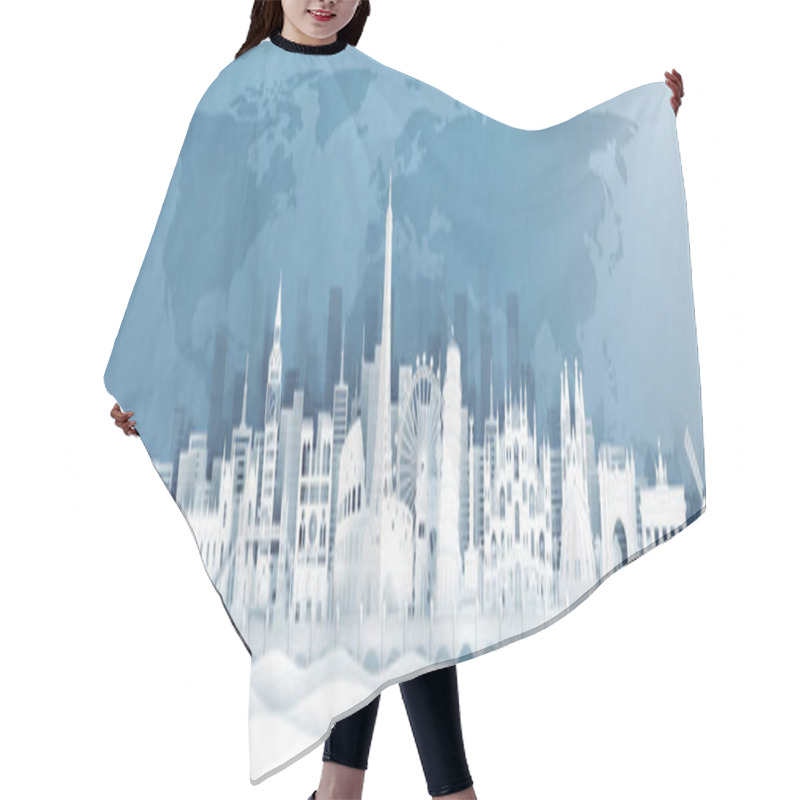 Personality  Panorama View Of Europe World Famous Landmarks In Paper Cut Style Vector Illustration. Hair Cutting Cape