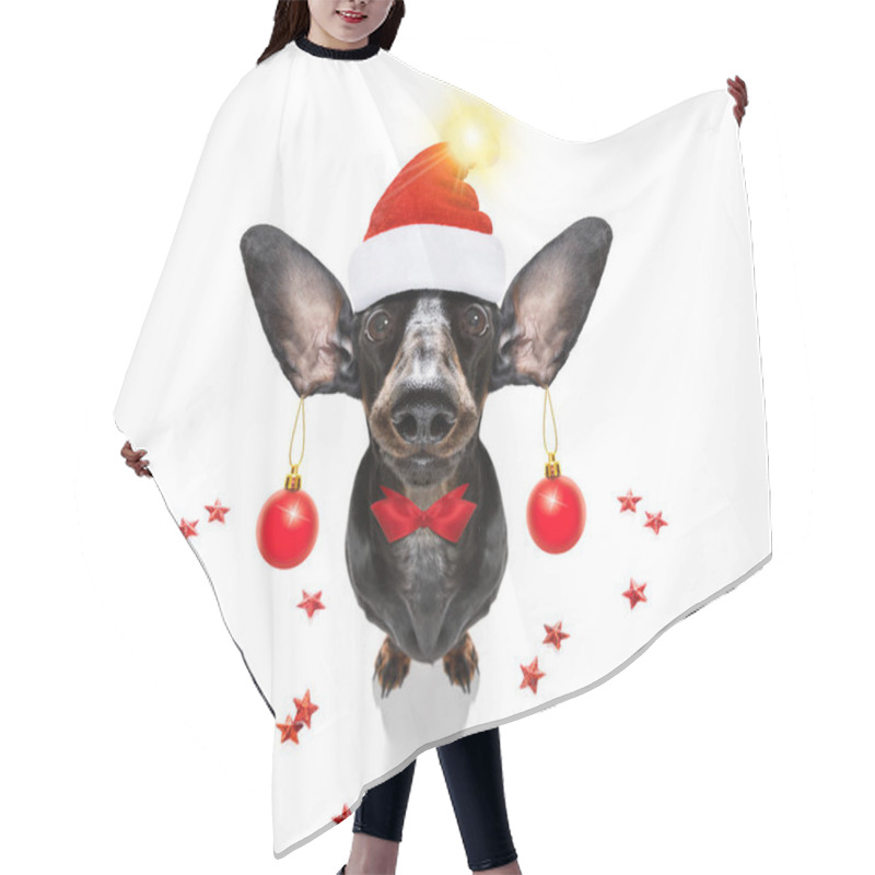 Personality  Christmas Santa Claus Dog And Xmas Balls Or Baubles Hanging From Hair Cutting Cape