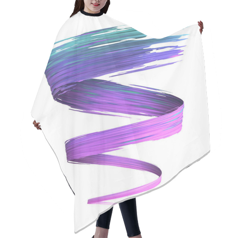 Personality  Colorful Cyan, Blue And Violet 3D Brush Paint Stroke Swirl Isolated On White Background. 3D Rendering. Colorful Joyful Design. Color Oil Paint Curved Smear. Hair Cutting Cape