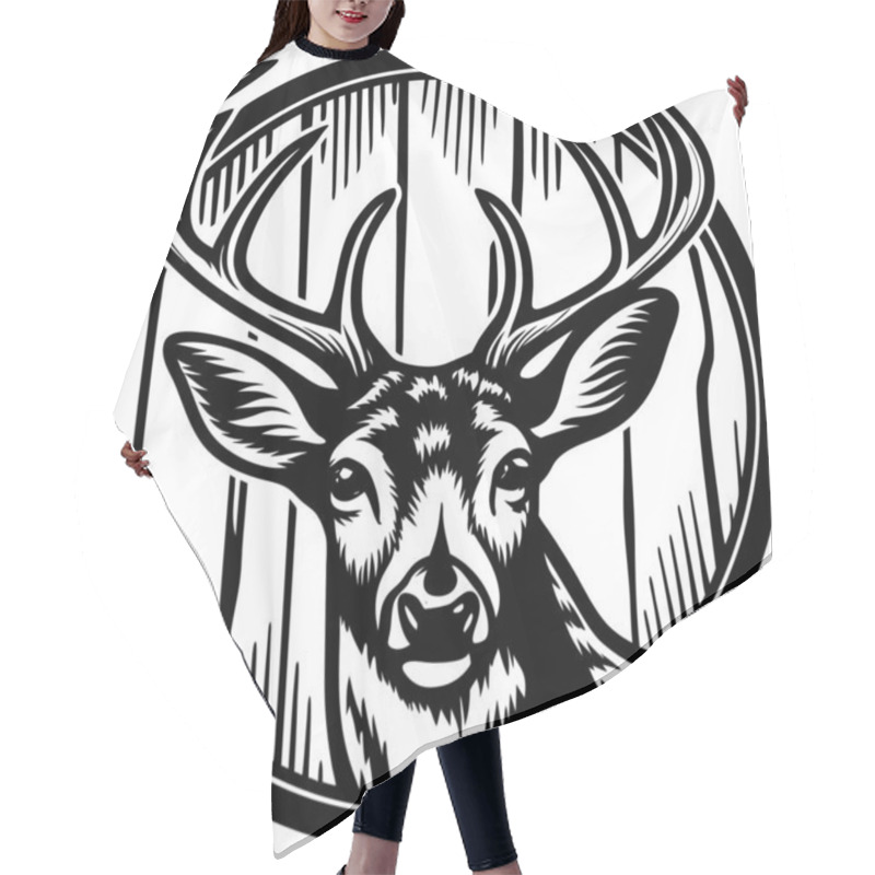 Personality  Woodcut Illustration Of A Deer Hair Cutting Cape