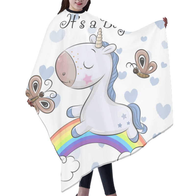 Personality  Baby Shower Greeting Card With Cute Cartoon Unicorn Boy Hair Cutting Cape