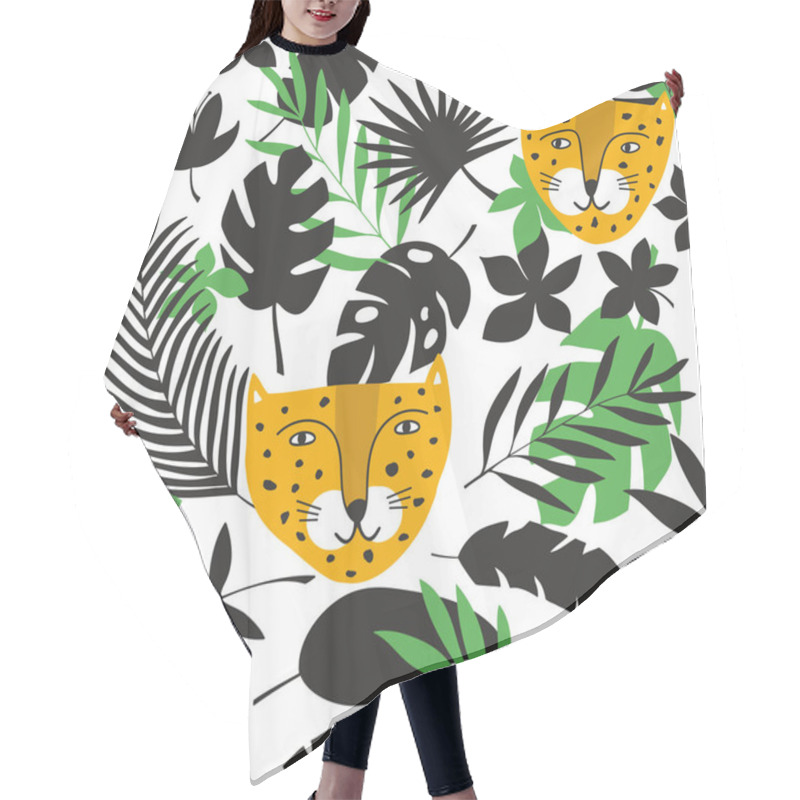 Personality  Endless Background With Jungle Leaves And Tropical Animals. Hair Cutting Cape