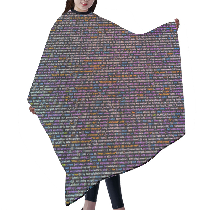 Personality  Image Of A Code Editor Displaying Blurry Lines Of Computer Programming Code, Highlighting Syntax Elements Like Keywords, Strings, Numbers, And Functions Hair Cutting Cape