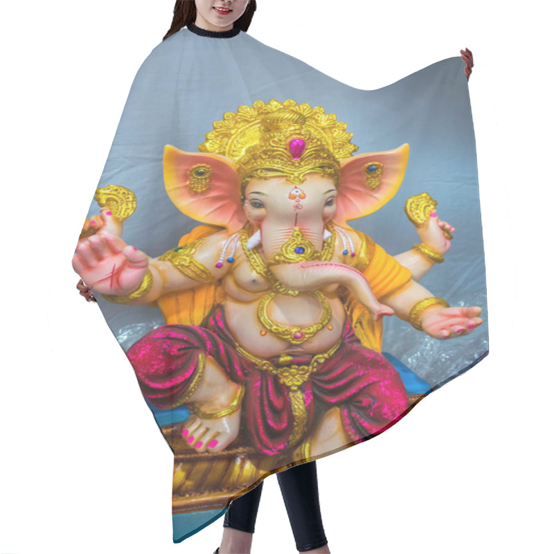 Personality  Colorful Statue Of Lord Ganesha, An Elephant-headed Deity, Adorned With Vibrant Details. Hair Cutting Cape