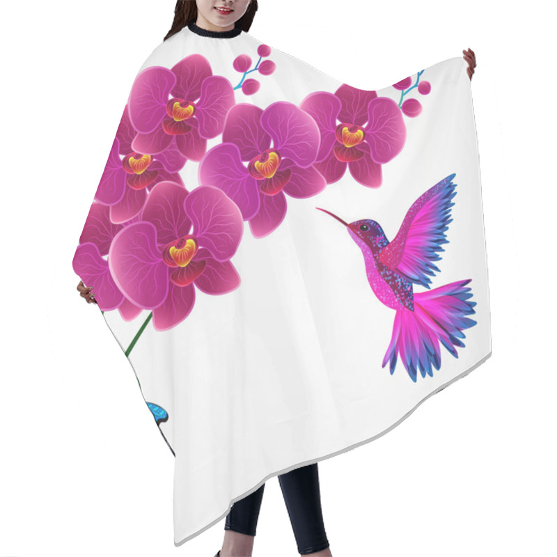 Personality  Floral Design Background. Orchid Flowers With Bird, Butterflies. Hair Cutting Cape