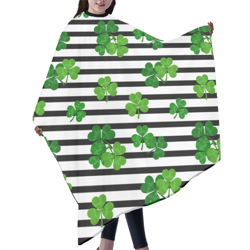 Personality  Vector Stripes Seamless Black And White Pattern With Green Shamrocks Hair Cutting Cape