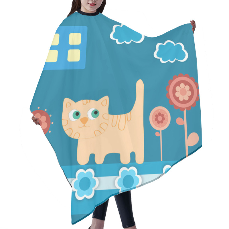 Personality  Vector Background With Cat. Hair Cutting Cape