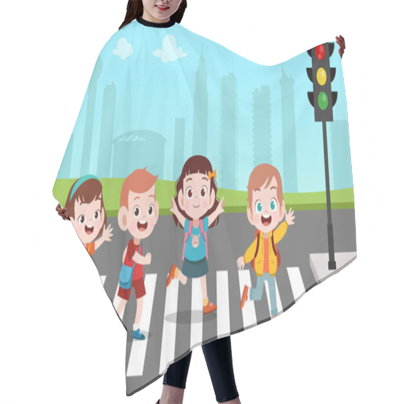 Personality  Kids Cross The Road Vector Illustration Hair Cutting Cape