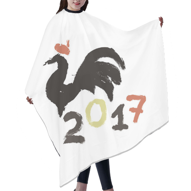 Personality  Inking Or Gouache Rooster Silhouette. Grunge Style. Hair Cutting Cape