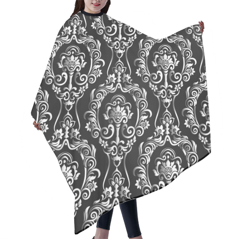 Personality  Seamless Damask Pattern For Background Or Wallpaper Design. Damask Wallpaper. Black And White Color Hair Cutting Cape