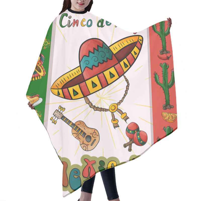 Personality  Vector Illustration Of The Design Of The Flag Sticker On The Mexican Theme Of Cinco De Mayo Celebration All Elements On A Separate Layer Hair Cutting Cape