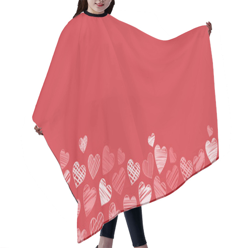 Personality  Cute Hand Drawn Hearts Seamless Pattern Border, Valentine's Day Red Background Design Hair Cutting Cape