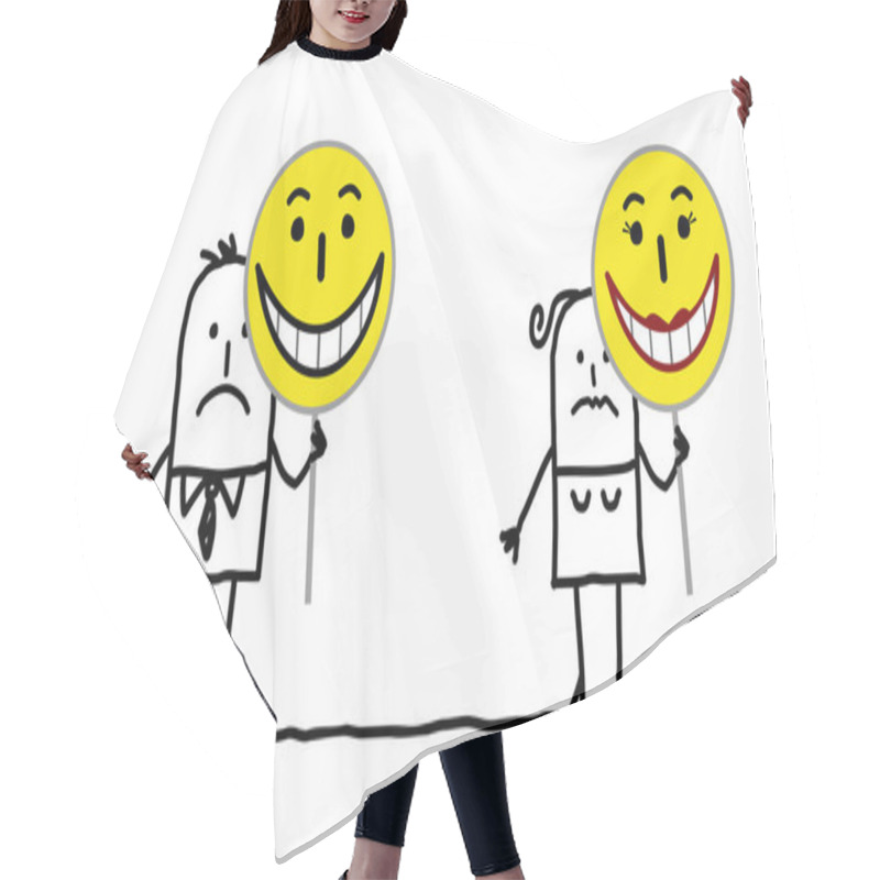 Personality  Cartoon Characters Holding Emoticon Signs Hair Cutting Cape