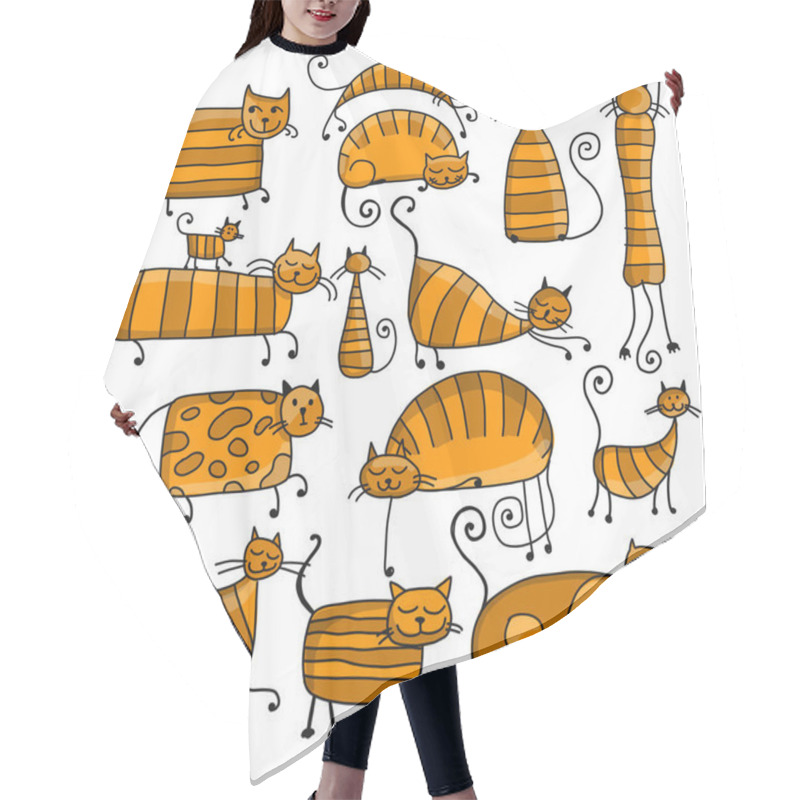 Personality  Cute Striped Cats Family, Sketch For Your Design Hair Cutting Cape