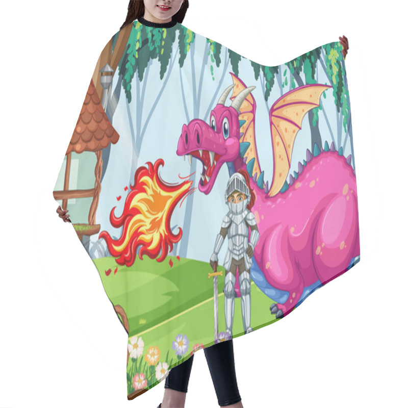 Personality  Dragon And Knight In Enchanted Forest Illustration Hair Cutting Cape