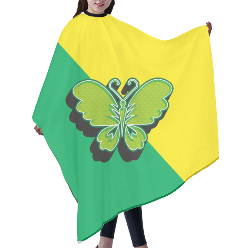 Personality  Black Butterfly Top View With Opened Wings Green And Yellow Modern 3d Vector Icon Logo Hair Cutting Cape