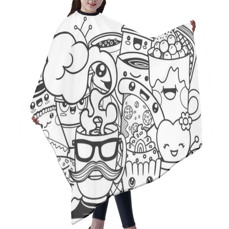 Personality  Illustration Of  Funny Cartoon Doodle Coffee Cup,. Coffee Time C Hair Cutting Cape