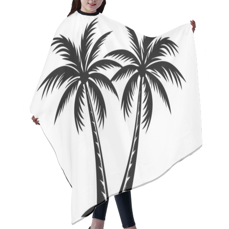 Personality  Striking Black And White Silhouette Of Two Palm Trees Hair Cutting Cape