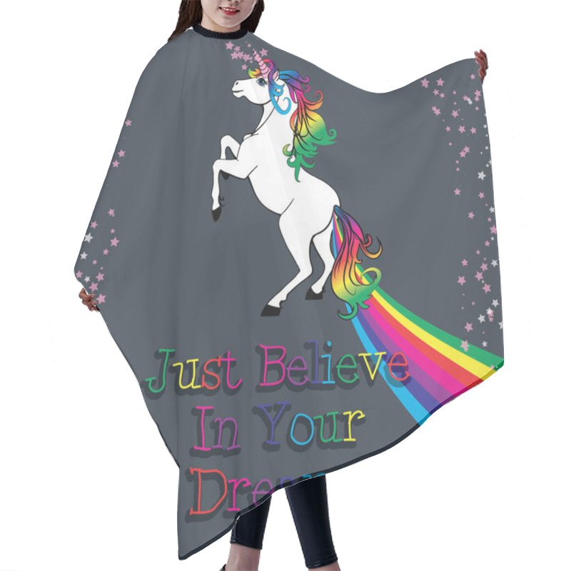 Personality  Motivation Card. Unicorn With A Rainbow Hair Cutting Cape