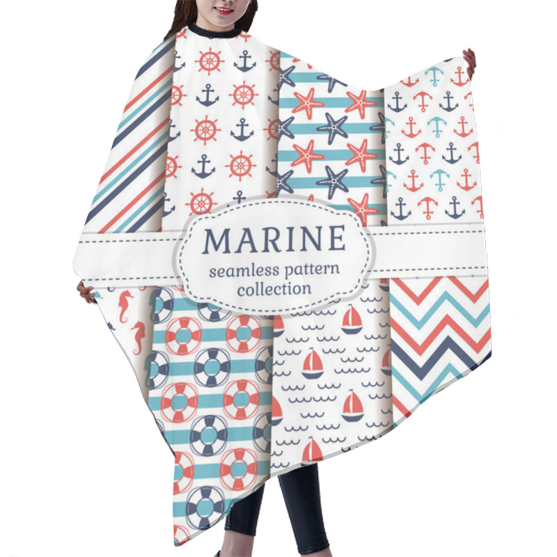 Personality  Sea And Nautical Seamless Patterns Set. Hair Cutting Cape