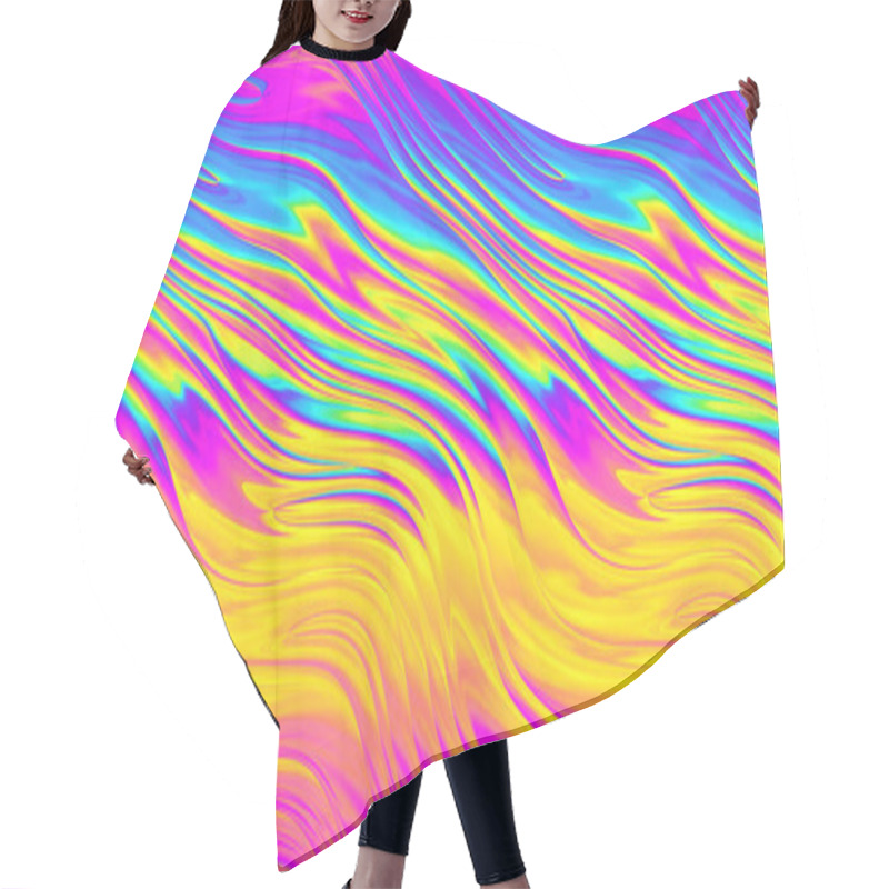 Personality  Seamless Psychedelic Rainbow Heatmap Molten Wavy Glass Refraction Stripes Pattern Background Texture. Trippy Hippy Abstract Dopamine Fashion Motif. Bright Colorful Neon Retro Wallpaper Backdrop Hair Cutting Cape