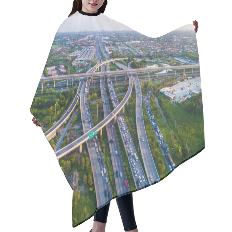 Personality  Aerial View Transport City Overpass Road With Vehicle Movement, Transport Construction Hair Cutting Cape