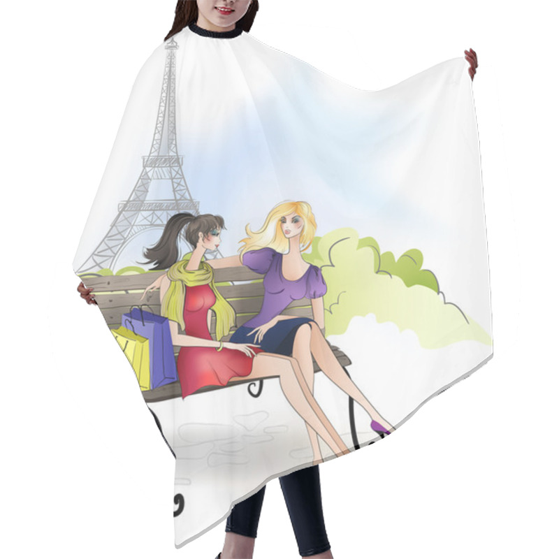 Personality  Girlfriend Sitting On A Bench In Paris Hair Cutting Cape