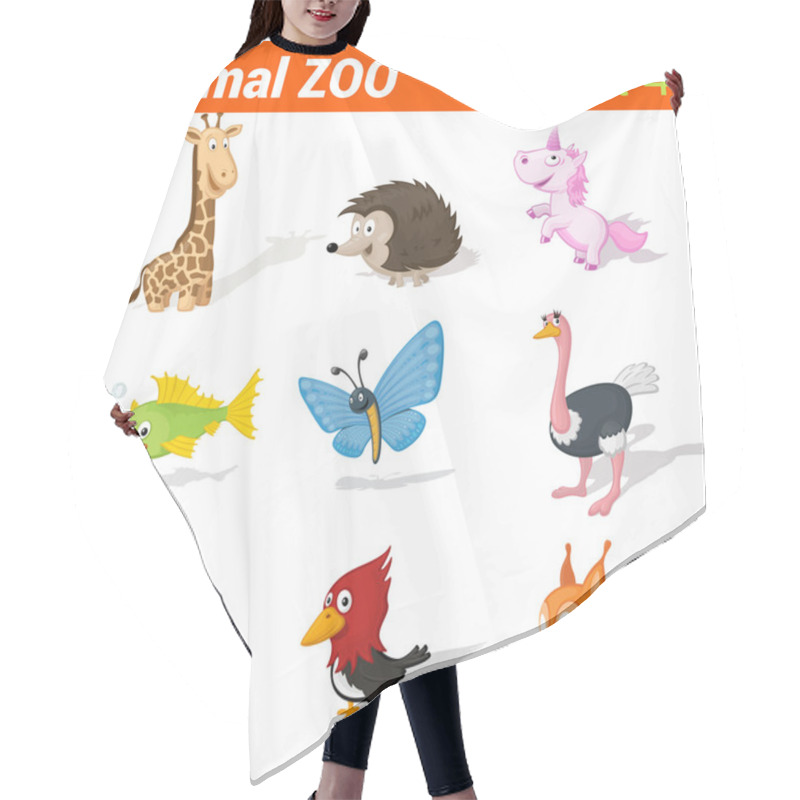 Personality  Funny Children Animals Icons Set. Hair Cutting Cape