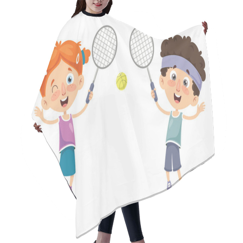 Personality  Vector Illustration Of Kid Playing Tennis Hair Cutting Cape