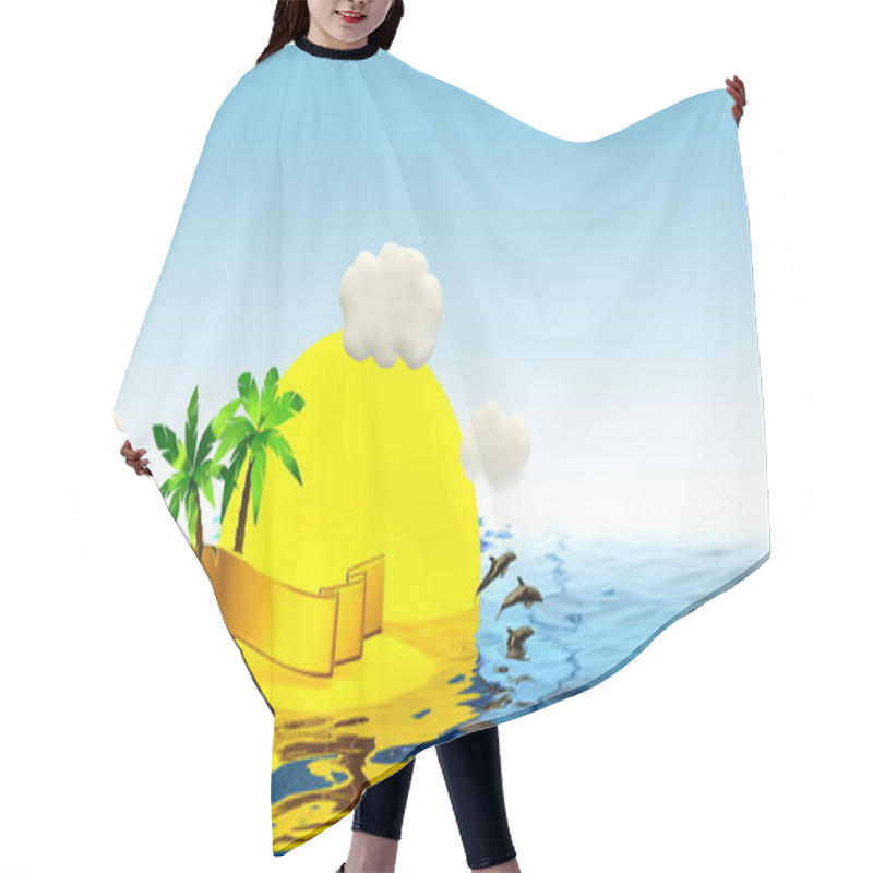 Personality  Tropical Island With Palm And Golden Ribbon Hair Cutting Cape