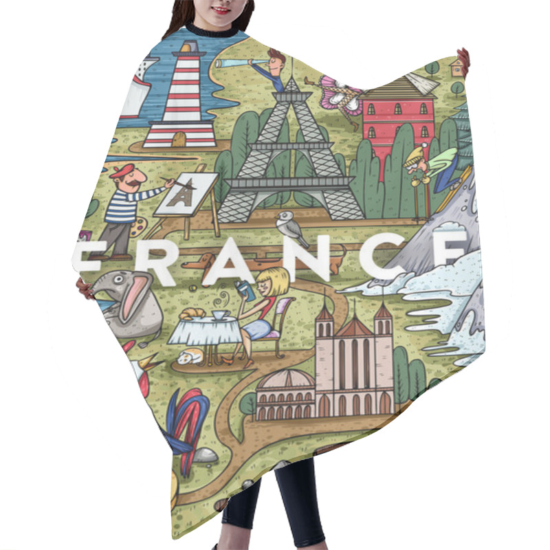 Personality  Cartoon France Map With Popular Places Hair Cutting Cape