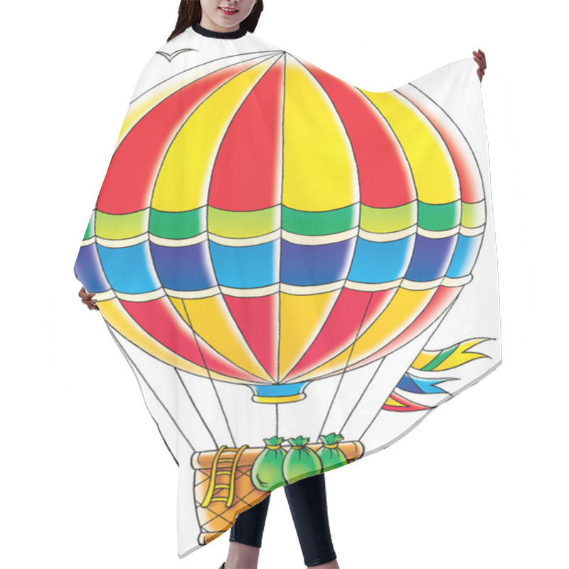 Personality  Bags And A Ladder Hanging Out Of The Basket On A Hot Air Balloon Hair Cutting Cape