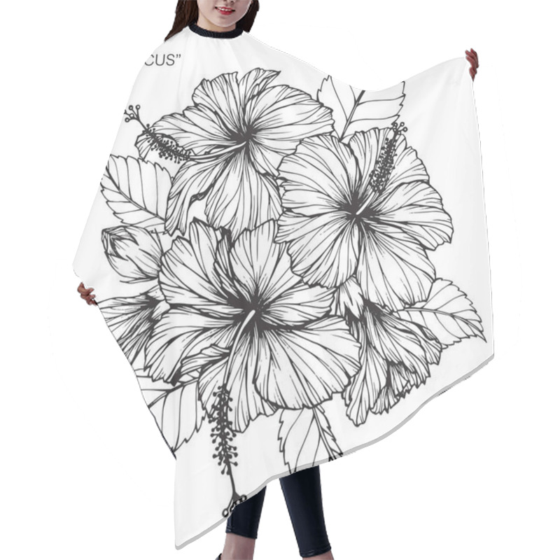 Personality  Hibiscus Flower. Drawing And Sketch With Black And White Line-art. Hair Cutting Cape