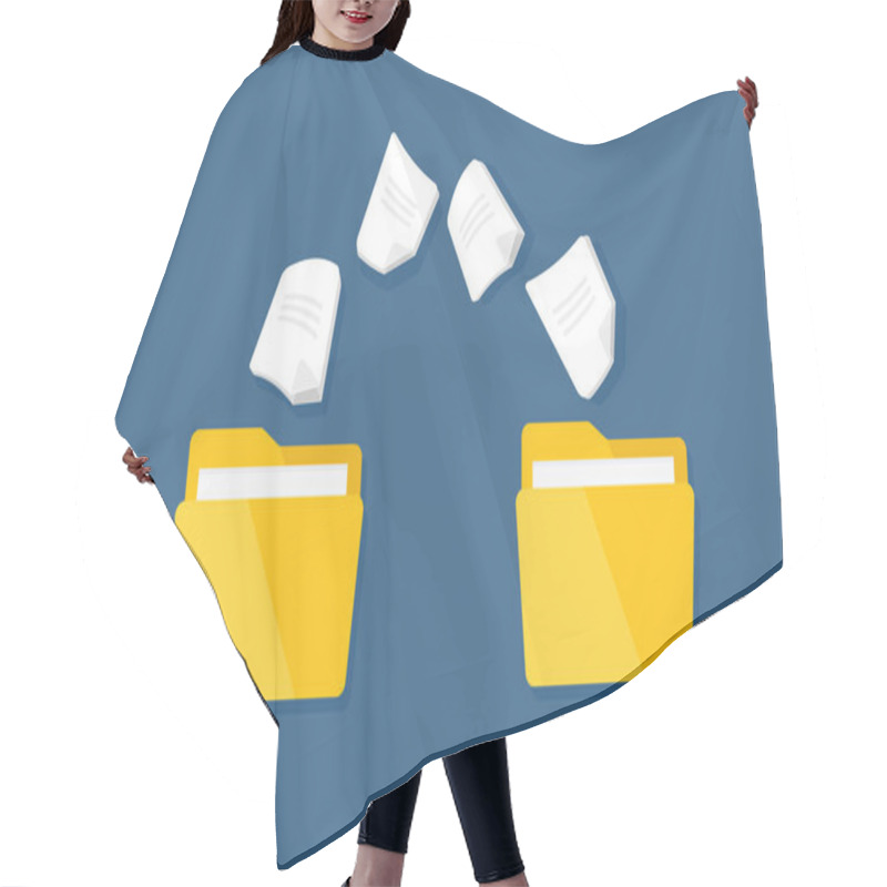 Personality  Transfer Of Documentation, Vector Flat Folders With Paper Files. Hair Cutting Cape