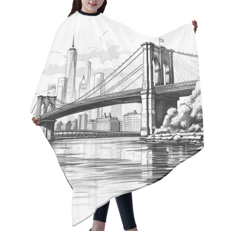 Personality  Brooklyn Bridge Hand-drawn Comic Illustration. Brooklyn Bridge. Vector Doodle Style Cartoon Illustration Hair Cutting Cape